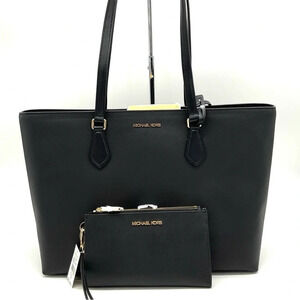 Michael Kors Bag Large Sheila Mf Tote Bag & Large Double Zip Wallet Black/Gold